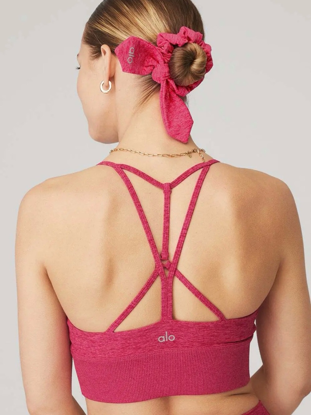 ALO Yoga Women's Hot Pink Multi-Strap Seamless Sports Bra